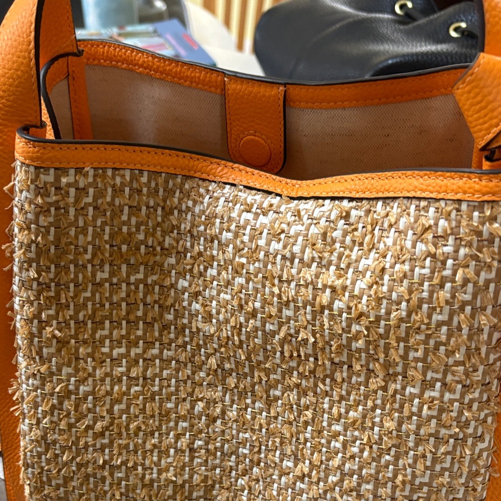 kate spade Natural Straw Tote with Orange Trim